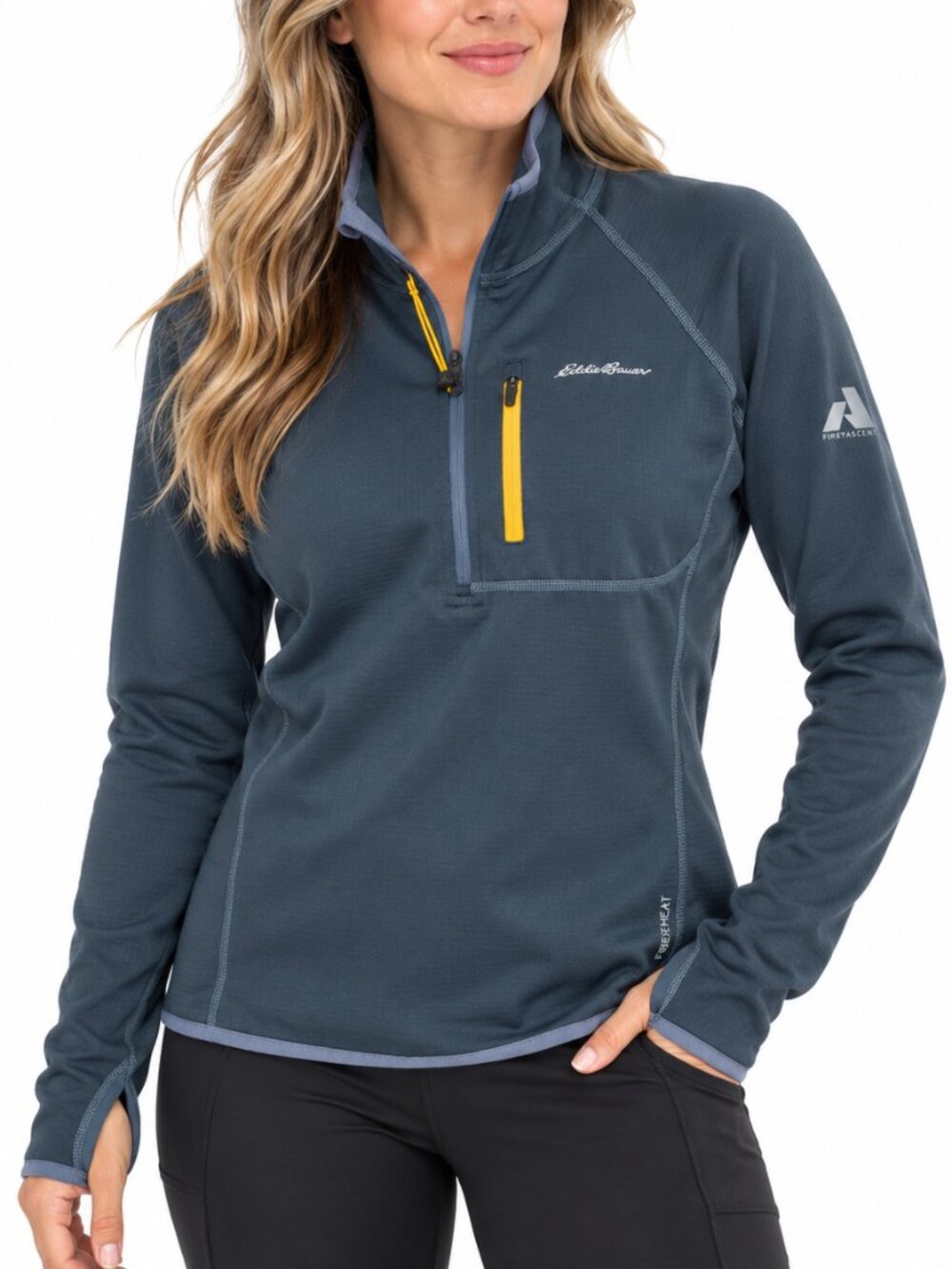 EDDIE BAUER First Ascent High Route Grid 1/4 Zip Top Shirt Mid-Layer Grey Medium